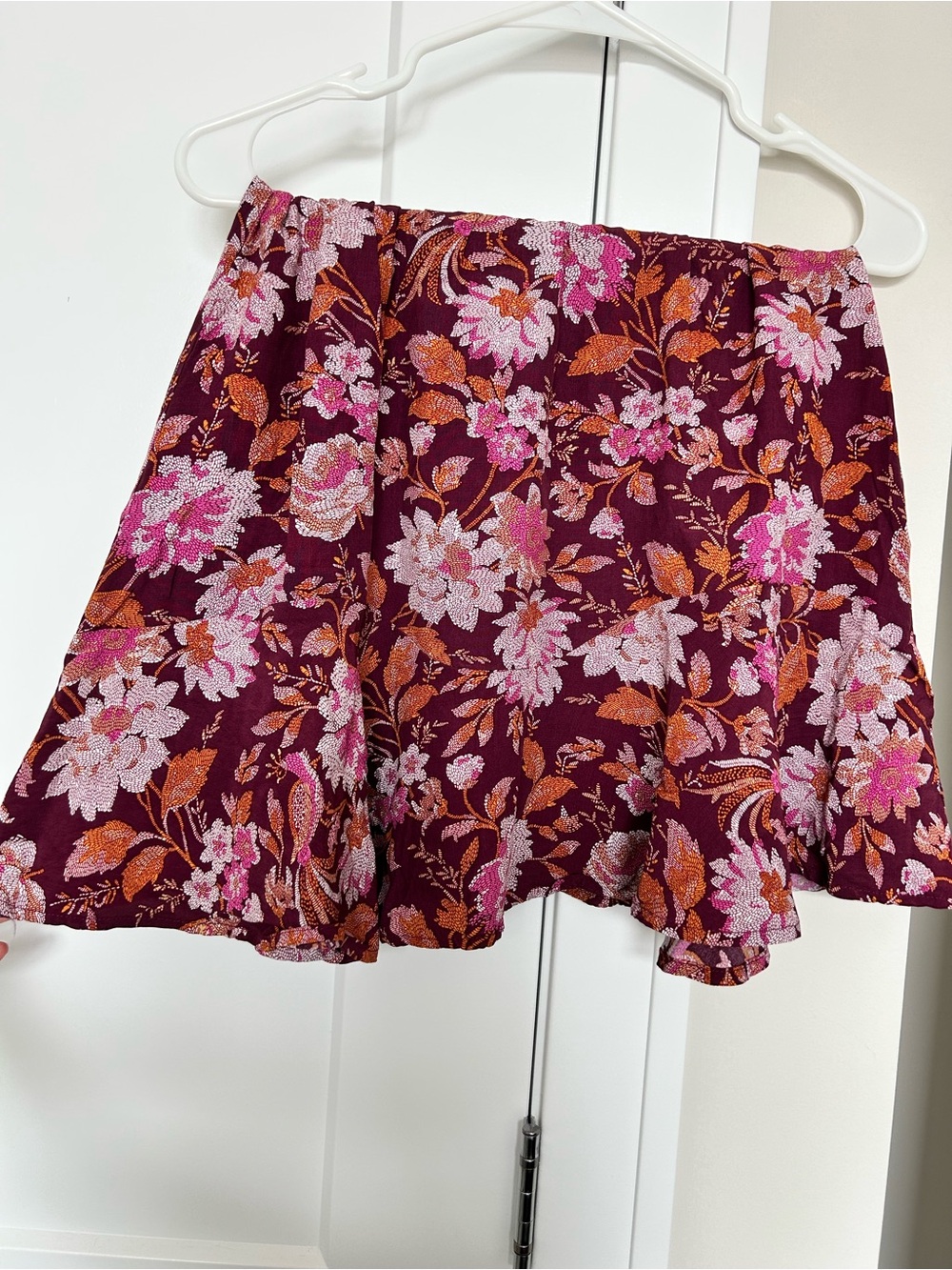 LOFT Red and Purple Tiered Skater Mini Skirt